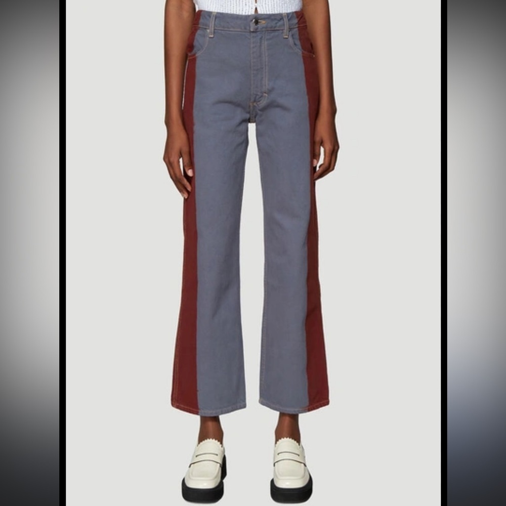 ECKHAUS LATTA Two-Tone Dip Dye Jeans in Blue and Red